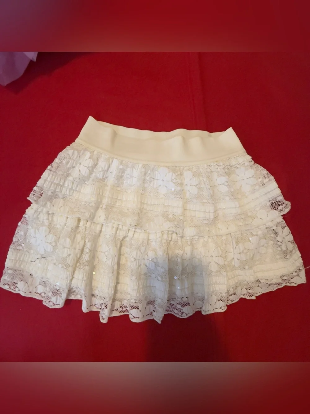 Justice Ivory Lace Tiered Skater Skirt